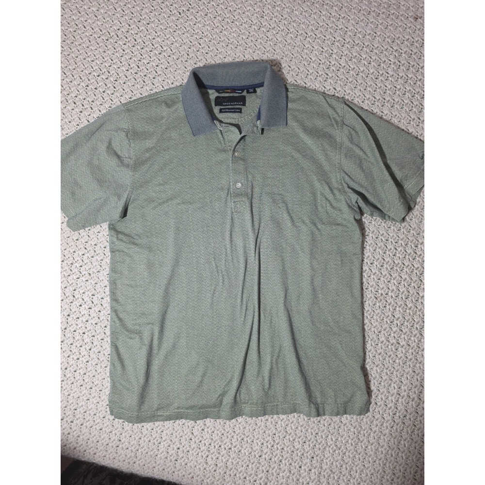 Greg Norman Polo Shirt Mens Medium Green Mercerized Cotton Striped Golf